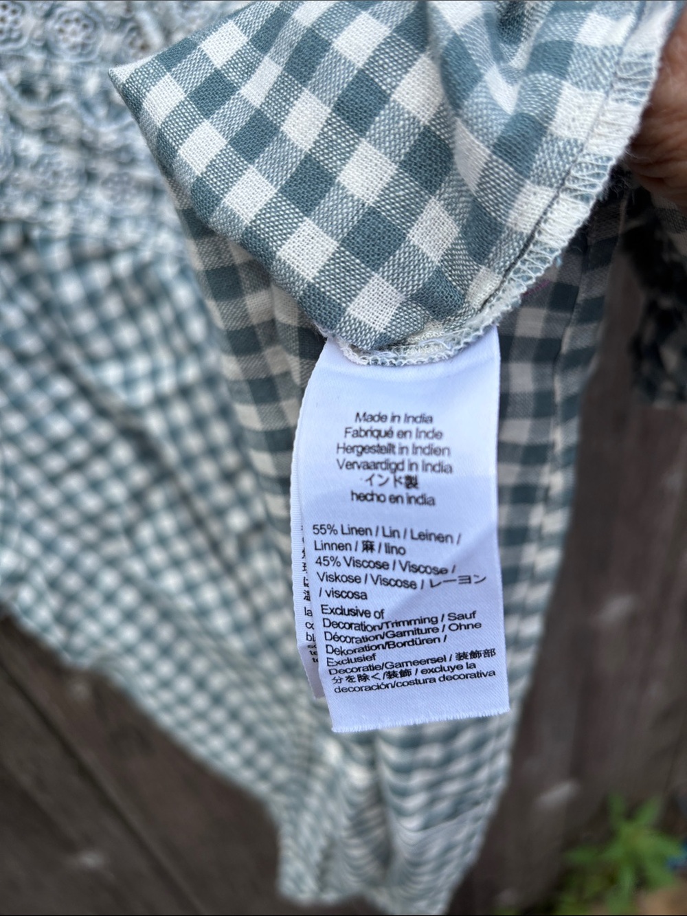 Madewell Green & White Gingham Lace-Trim Puff Sleeve Blouse - Picture 3 of 6